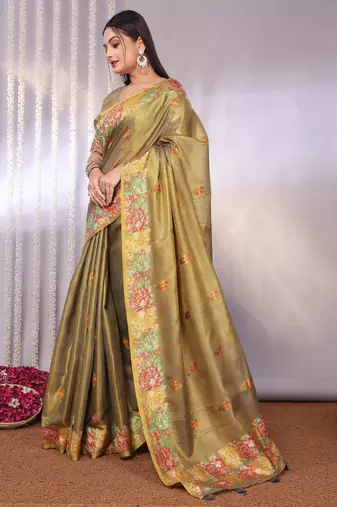 Multicolor plain tissue tissue-sarees saree with blouse