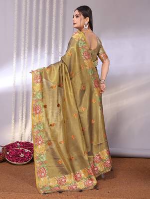 Multicolor plain tissue tissue-sarees saree with blouse 3
