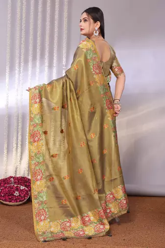 Multicolor plain tissue tissue-sarees saree with blouse