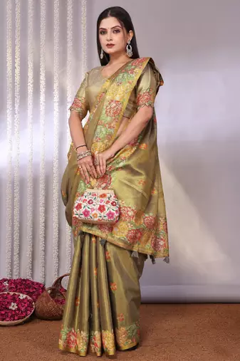 Multicolor plain tissue tissue-sarees saree with blouse