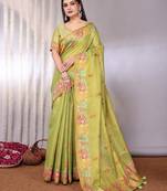 Green plain tissue tissue-sarees saree with blouse