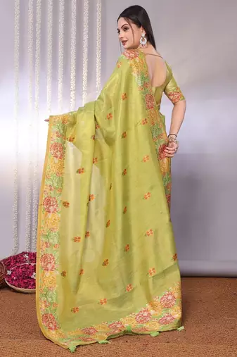 Green plain tissue tissue-sarees saree with blouse