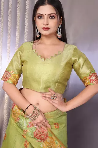 Green plain tissue tissue-sarees saree with blouse