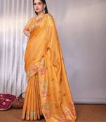 Yellow plain tissue tissue-sarees saree with blouse