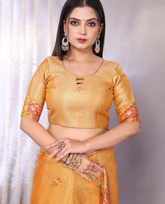 Yellow plain tissue tissue-sarees saree with blouse 3