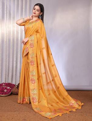 Yellow plain tissue tissue-sarees saree with blouse 5