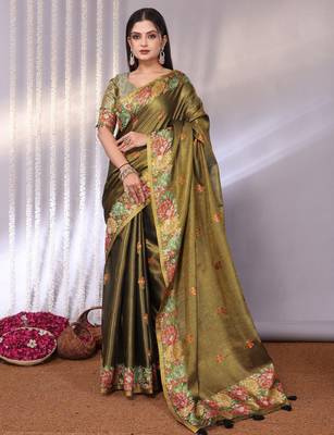 Multicolor plain tissue tissue-sarees saree with blouse 1