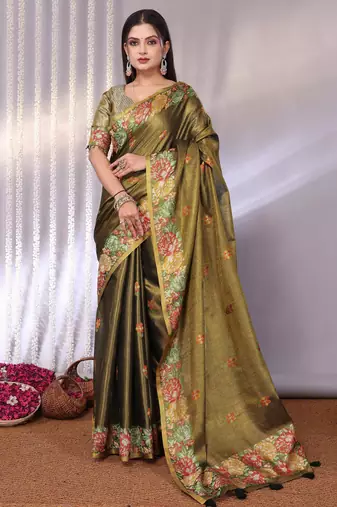 Multicolor plain tissue tissue-sarees saree with blouse