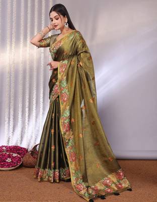 Multicolor plain tissue tissue-sarees saree with blouse 2