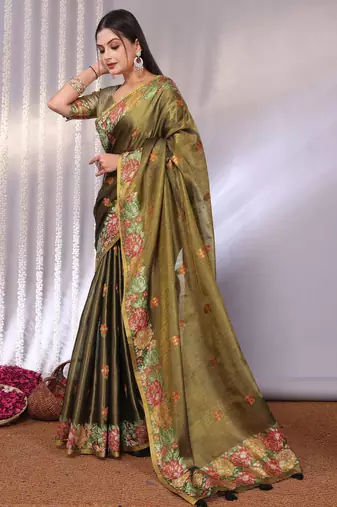Multicolor plain tissue tissue-sarees saree with blouse