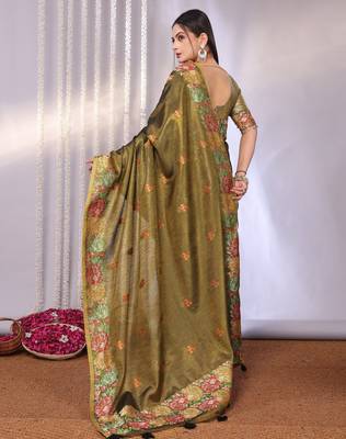 Multicolor plain tissue tissue-sarees saree with blouse 3