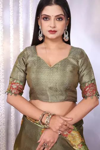 Multicolor plain tissue tissue-sarees saree with blouse