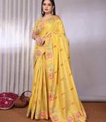 Yellow plain tissue tissue-sarees saree with blouse