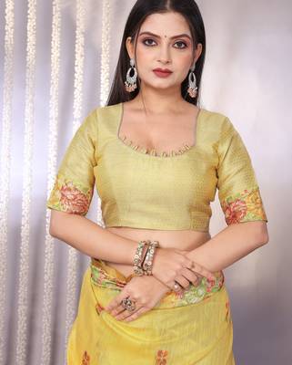 Yellow plain tissue tissue-sarees saree with blouse 5