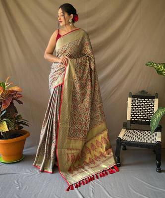 grey plain silk_blend patola-saris saree with blouse 1