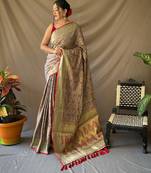 grey plain silk_blend patola-saris saree with blouse