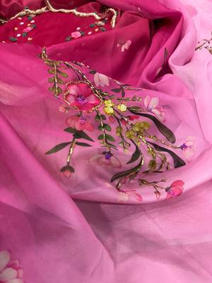 pink silk saree with floral sequins work 3