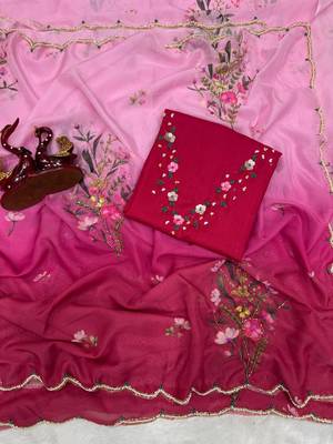 pink silk saree with floral sequins work 4