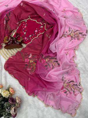 pink silk saree with floral sequins work 5