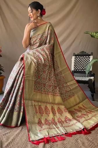 grey plain silk_blend patola-saris saree with blouse
