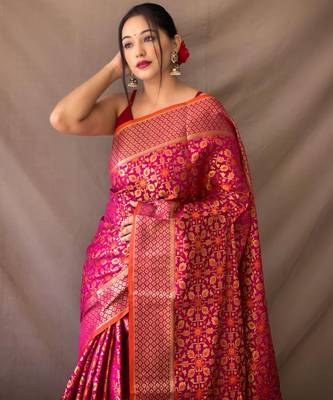 pink plain silk_blend patola-saris saree with blouse 2