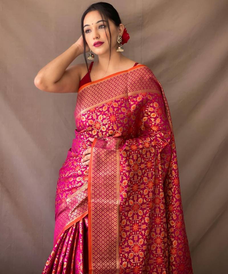 pink plain silk_blend patola-saris saree with blouse