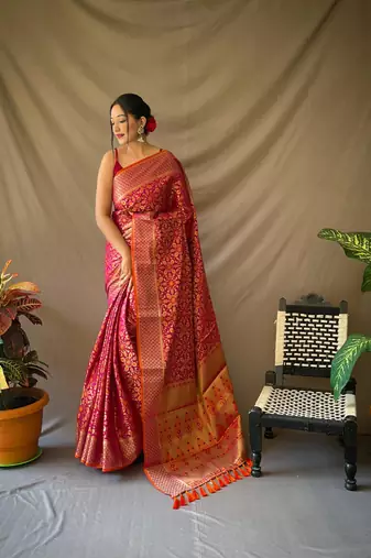 pink plain silk_blend patola-saris saree with blouse