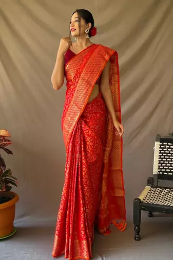 red plain silk_blend patola-saris saree with blouse