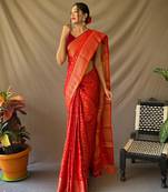red plain silk_blend patola-saris saree with blouse