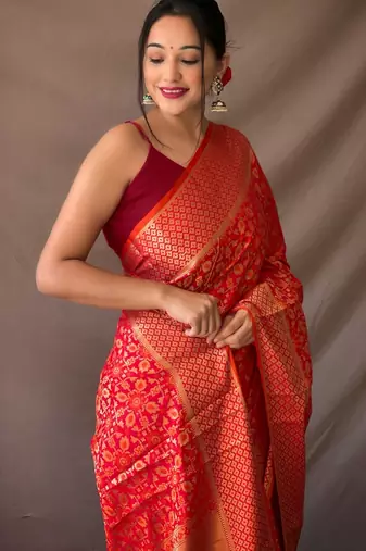 red plain silk_blend patola-saris saree with blouse