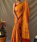 orange plain silk_blend patola-saris saree with blouse