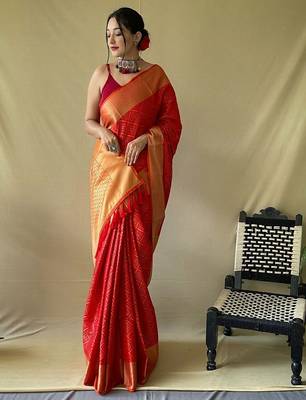 red plain silk_blend patola-saris saree with blouse 2