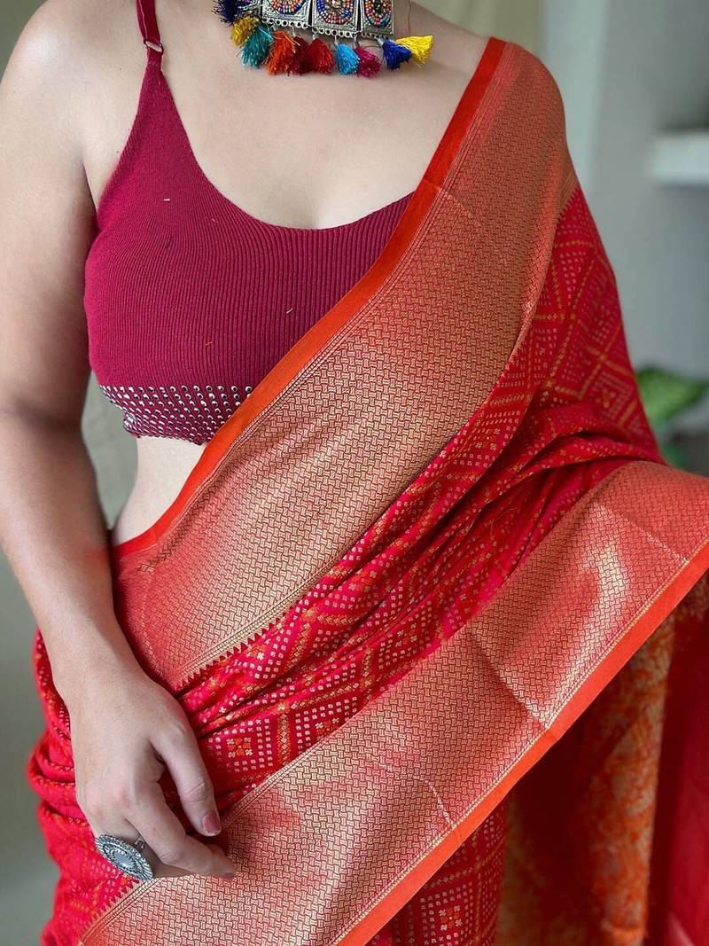red plain silk_blend patola-saris saree with blouse