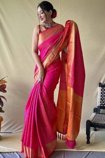 pink plain silk_blend patola-saris saree with blouse