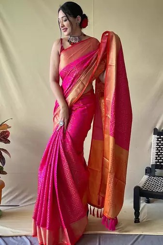 pink plain silk_blend patola-saris saree with blouse