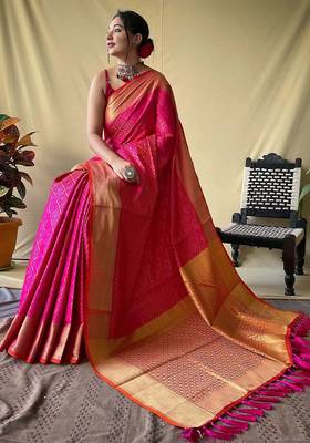 pink plain silk_blend patola-saris saree with blouse 2