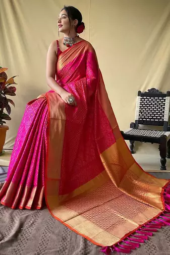 pink plain silk_blend patola-saris saree with blouse