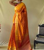 orange plain silk_blend patola-saris saree with blouse