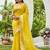 Yellow plain linen linen-saree saree with blouse