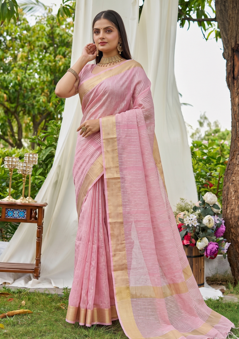 pink plain silk silk-sarees saree with blouse