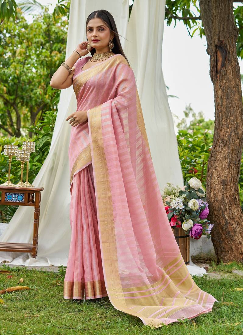 pink plain silk silk-sarees saree with blouse