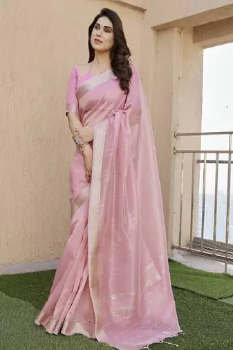 pink plain silk silk-sarees saree with blouse