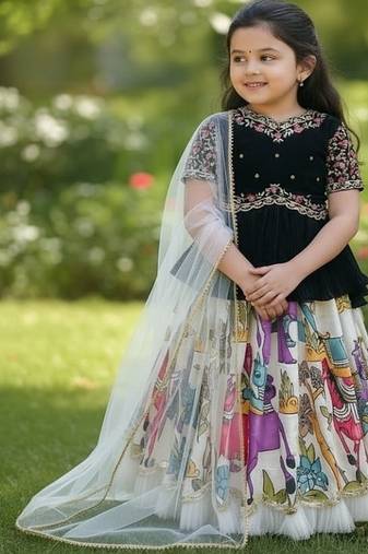 New Designer Kediya Style Chinon Silk Embroidery Work Black Readymade Lehenga Choli