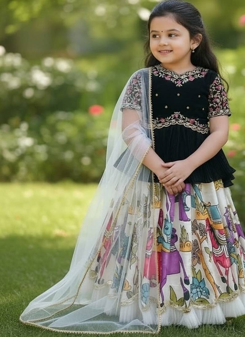 New Designer Kediya Style Chinon Silk Embroidery Work Black Readymade Lehenga Choli