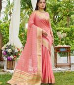peach plain silk silk-sarees saree with blouse
