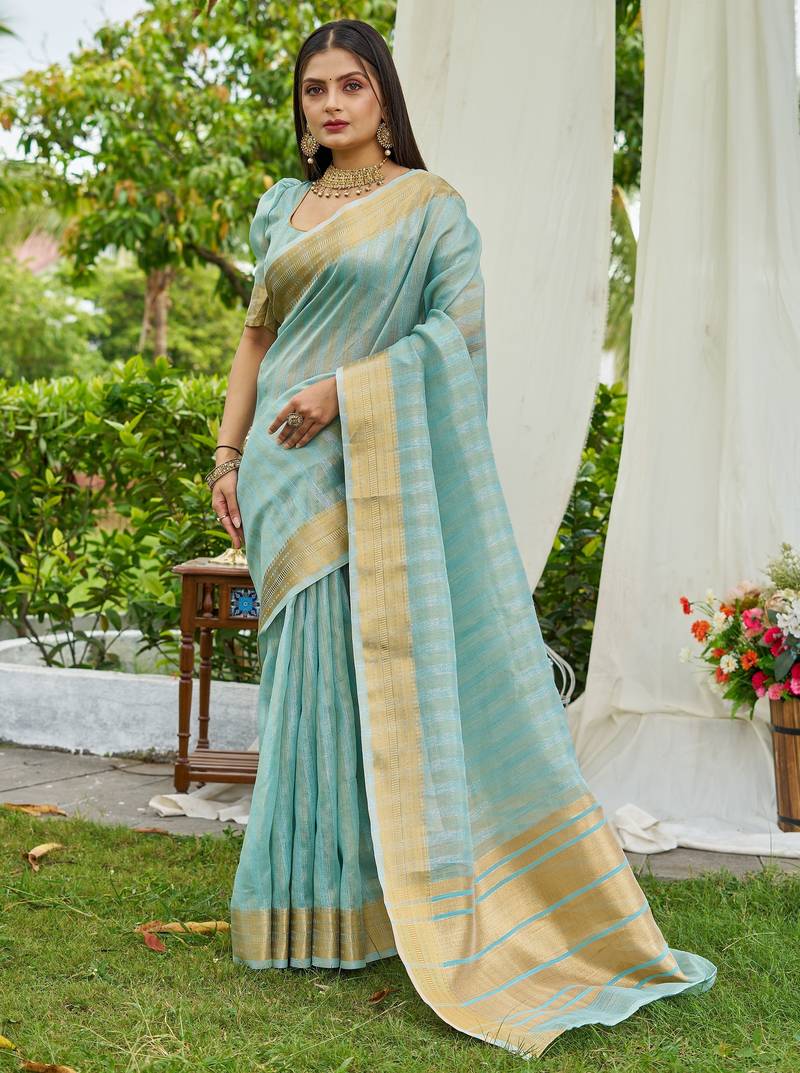 blue plain silk silk-sarees saree with blouse