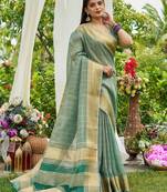 Blue plain tissue tissue-sarees saree with blouse