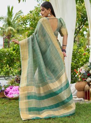 Blue plain tissue tissue-sarees saree with blouse 3