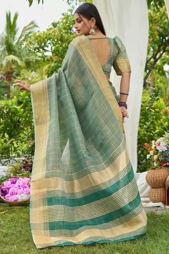 Blue plain tissue tissue-sarees saree with blouse