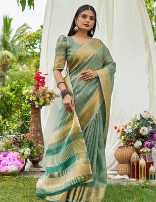 Blue plain tissue tissue-sarees saree with blouse 4